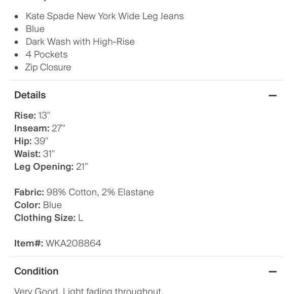 Kate Spade Wide Leg Jeans - Picture 2 of 4